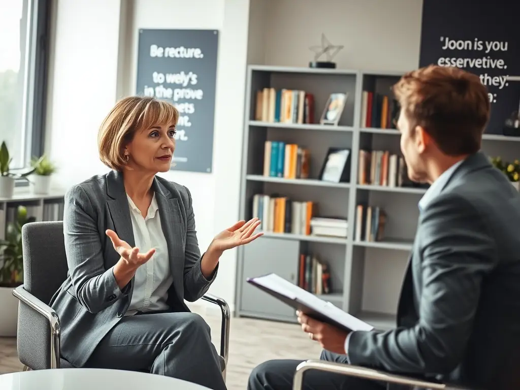 An image of a business coach mentoring a senior executive, emphasizing leadership development and strategic decision-making.