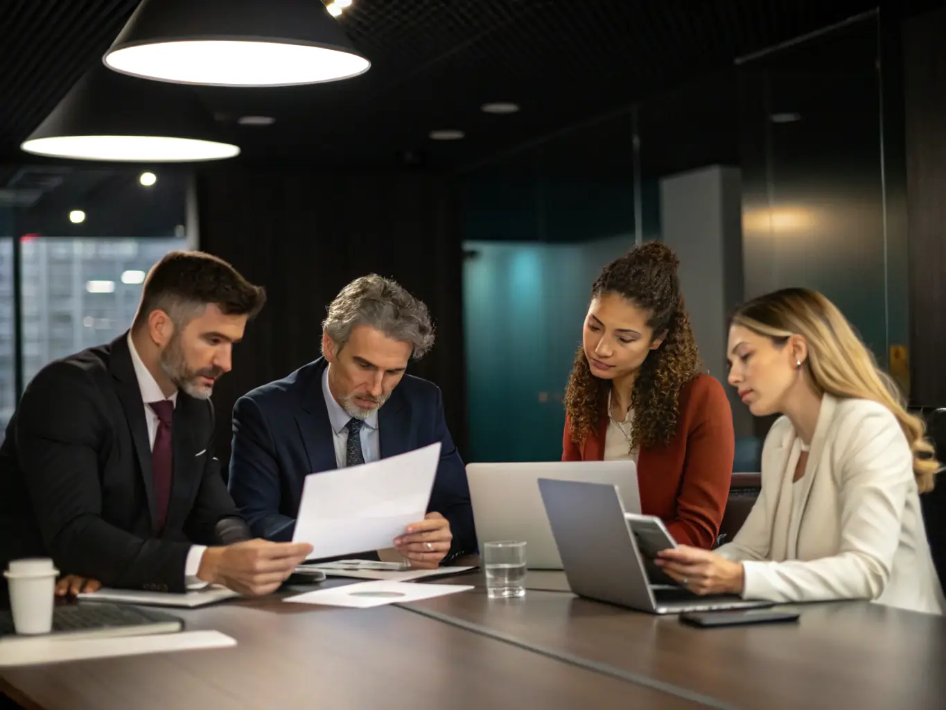 An image illustrating a strategic planning session with business leaders analyzing market data and formulating growth strategies.